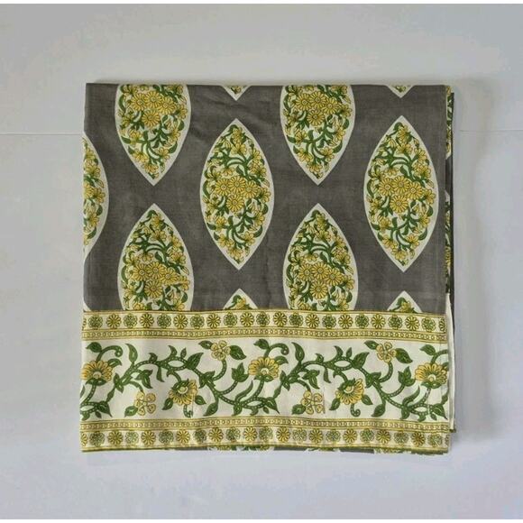 New World Market Green Gray Yellow Floral Cotton Shower Curtain - Picture 1 of 7